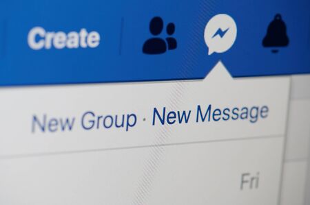 New york, USA - july 22, 2019: New message in facebook page close up view on laptop screenのeditorial素材