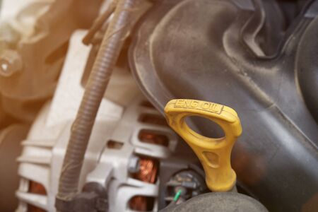 Engine oil check dipstick close up viewの写真素材
