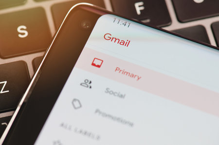 New york, USA - september 17, 2019: Gmail interface menu in smartphone screen close up view