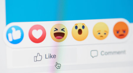 New york, USA - september 18, 2019: Reaction in facebook post on laptop screen close up view