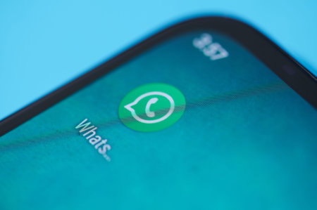 New york, USA - september 28, 2019:Whatsapp application icon on smartphone screen close up view