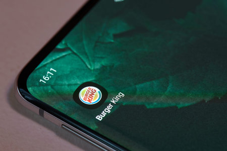 New york, USA - december 17, 2019:Burger king app logo  smartphone screen close up view
