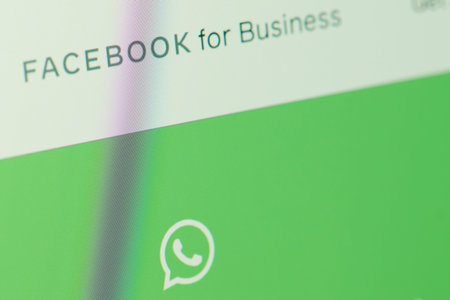 New york, USA - december 17, 2019: Whatsapp for business home page on laptop screen close up view