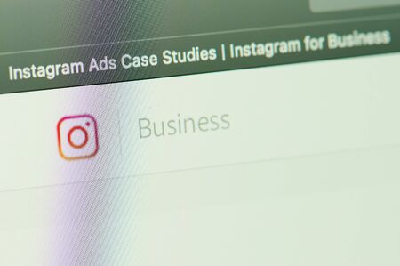 New york, USA - december 17, 2019: Instagram ads business service  on laptop screen close up viewのeditorial素材