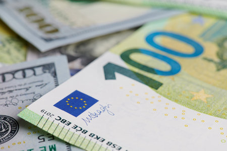 Euro and dollar money background macro close up view