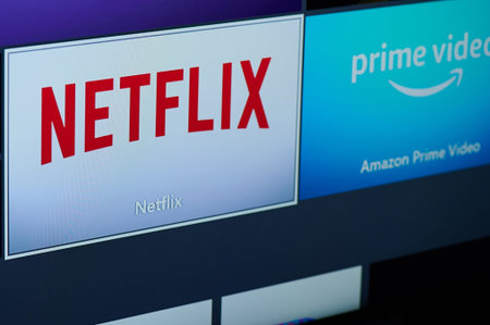 New-York , USA - February  11, 2020: Netflix video app for xbox on tv screen close up