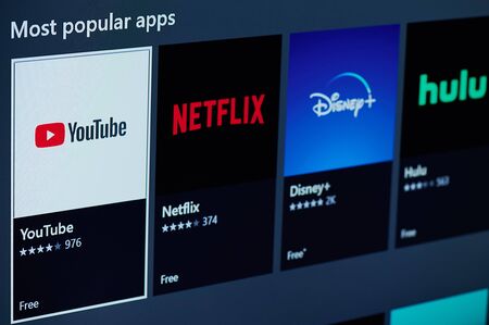 New-York , USA - February  11, 2020: Most popular app for xbox on tv screen close upのeditorial素材