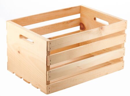 Isolated empty wooden crate side view . Fruit new boxの写真素材