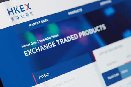 New-York , USA - April 17 , 2020: Using Hong Kong Stock Exchange close up view on computer screenのeditorial素材