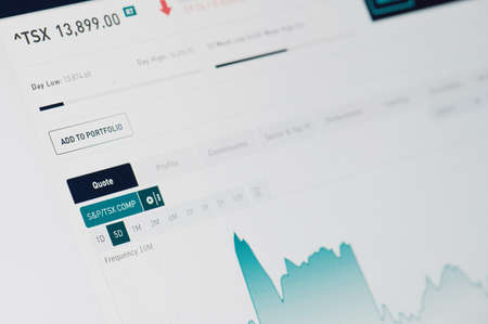 New-York , USA - April 17 , 2020: Graph in Toronto Stock Exchange close up view on computer screenのeditorial素材