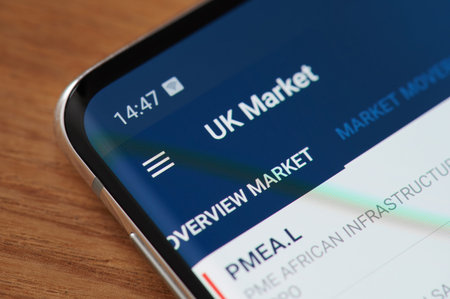New-York , USA - April 17 , 2020: UK market stock app  close up view on smartphone screen