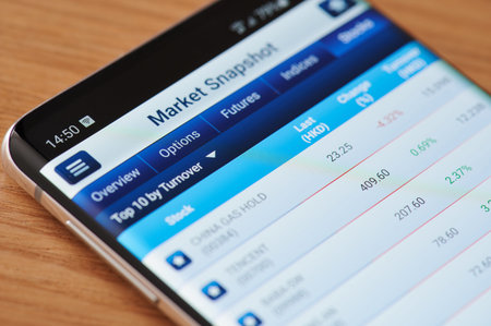 New-York , USA - April 17 , 2020: UK market app menu close up view on smartphone screen