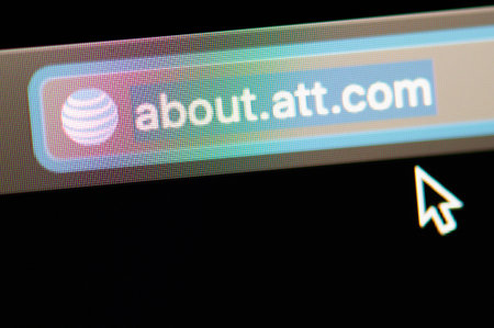 New-York , USA - April 29 , 2020: Att url link adress website close up view on laptop screen
