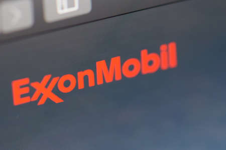 New-York , USA - April 29 , 2020: Exxon Mobil home web page close up view on laptop screenのeditorial素材