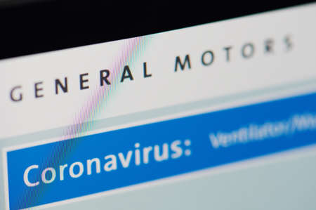 New-York , USA - April 29 , 2020:General Motors home web page close up view on laptop screenのeditorial素材