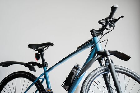 New blue bicycle isolated top part view. Helthy lifestyle themeの写真素材