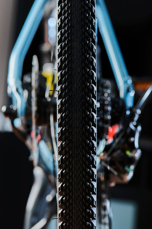 Clean black bicycle wheel back view close up 