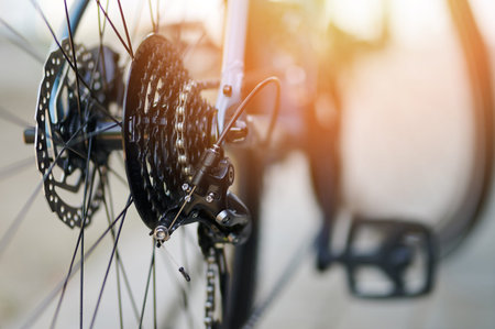 Bicycle gear shift on rear wheel close up view