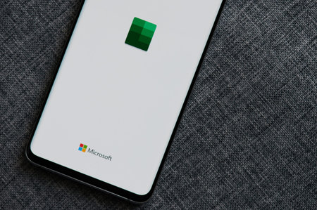 New-York , USA - June 18 , 2020: Launching  Office excel app on smartphone screen close up view in...