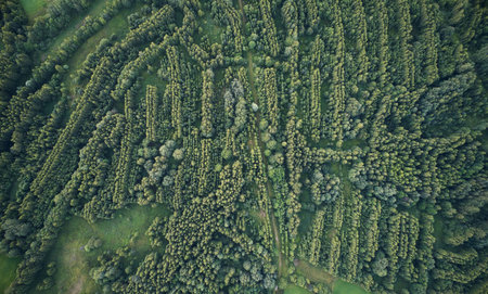 Forest maze shape lines aerial drone above top view