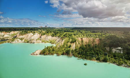 Quarry next to cement factory aerial above top viewの写真素材