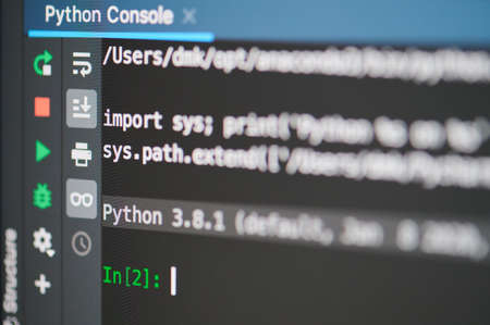 New york, USA - September 13, 2020: Python programming console on computer screen close up viewのeditorial素材