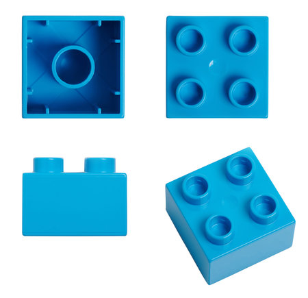 Plastic blue constructor brick different view isolated