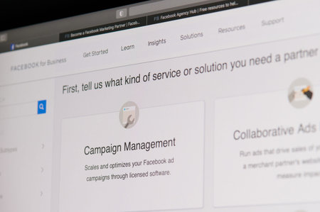 New york, USA - October 23, 2020: Facebook campaign management screen display close up view