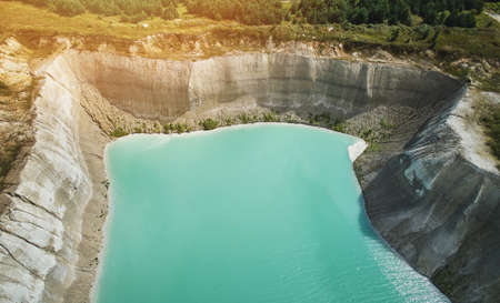 Quarry landscape aerial view on bright sunny dayの写真素材