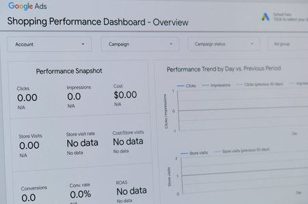 New york, USA - November 24, 2020: Google ads shopping performance dashboard on laptop screen