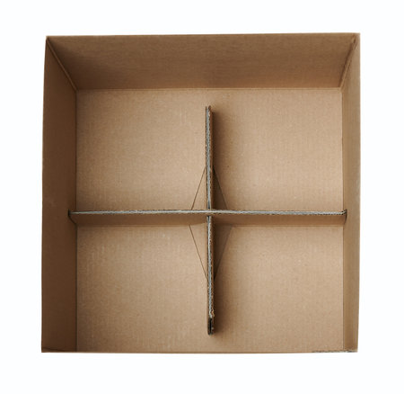 Open paper  carton box with compartment  isolated on white studio backgroundの写真素材