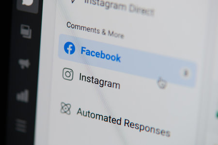 New york, USA - January 4, 2021: Checking notification on facebook and instagram  business account macro close up viewのeditorial素材