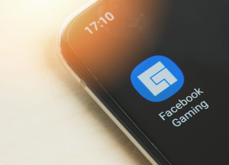 New york, USA - January 26, 2021: Facebook gaming app on smartphone screen close up view. Watch...
