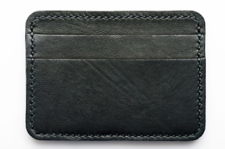 Black leather wallet with pockets isolated on white background