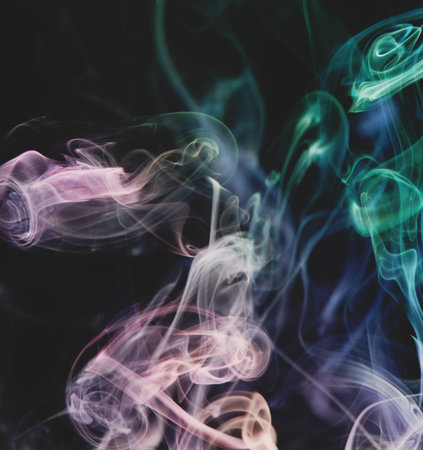 Flowing abstract shape air colorful curles on dark grey backgroundの写真素材