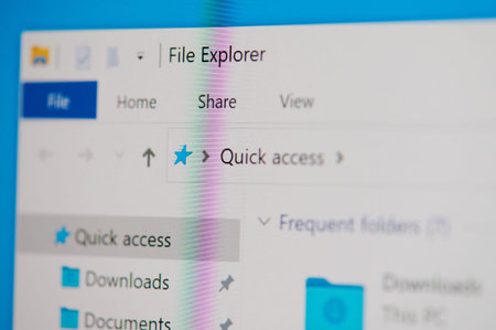 New york, USA - May 17, 2021: File explorer in windows os on  screen macro close up view