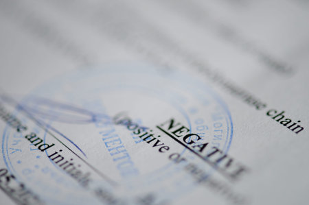 New york, USA - May 26, 2021: Negative covid test result on official document macro close up view