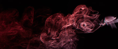 Abstract smoke swirls red color on black background. Elegant colorful curves wallpaper. Flowing...