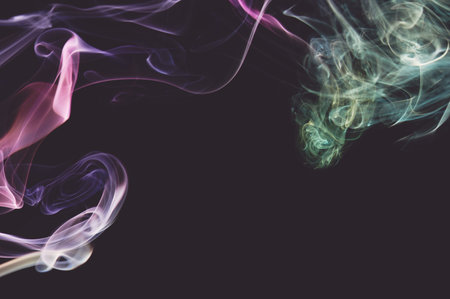 Smooth abstract smoke colorful frame line shape on grey  backdropの写真素材
