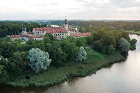 Beautiful castle in Belarus nesvizh aerial drone viewのeditorial素材