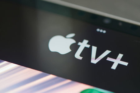 New york, USA - September 24 2021: Apple tv plus service on ipad panel screen close up viewのeditorial素材