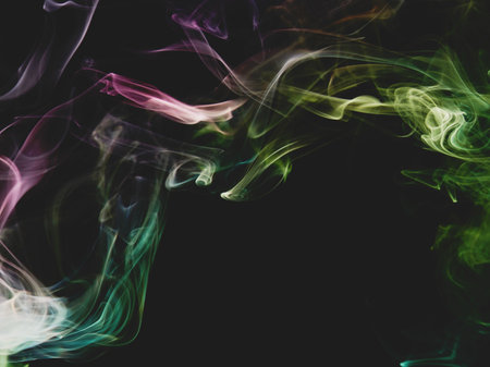 Smoke colorful curve shape background with dark gray copy spaceの写真素材