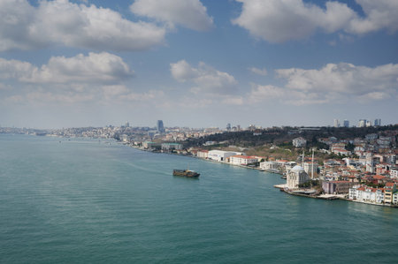 Istanbul shore in center of city aerial above drone viewの写真素材
