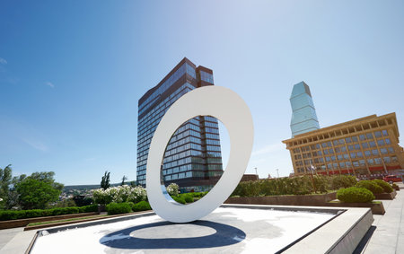 Finance center in Tbilisi city on blue sky sunny backgroundのeditorial素材