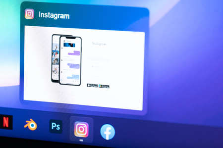 New york, USA - june 3, 2022: Open instagram app account on computer menu screen close up viewのeditorial素材