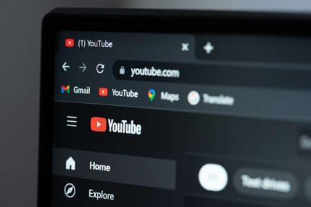 New york, USA - june 3, 2022: Youtube google account on computer menu screen close up viewのeditorial素材