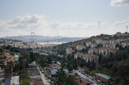 Cityscape of Istanbul on bright sunny days aerial above drone viewのeditorial素材