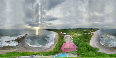 360 vr view on surf ocean coast in Nicaragua aerial drone view