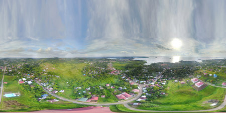 360 vr view of Bluefield town in Nicaragua aerial drone view