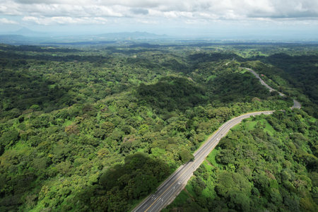 Central america highway road to Managua aerial drone viewの写真素材